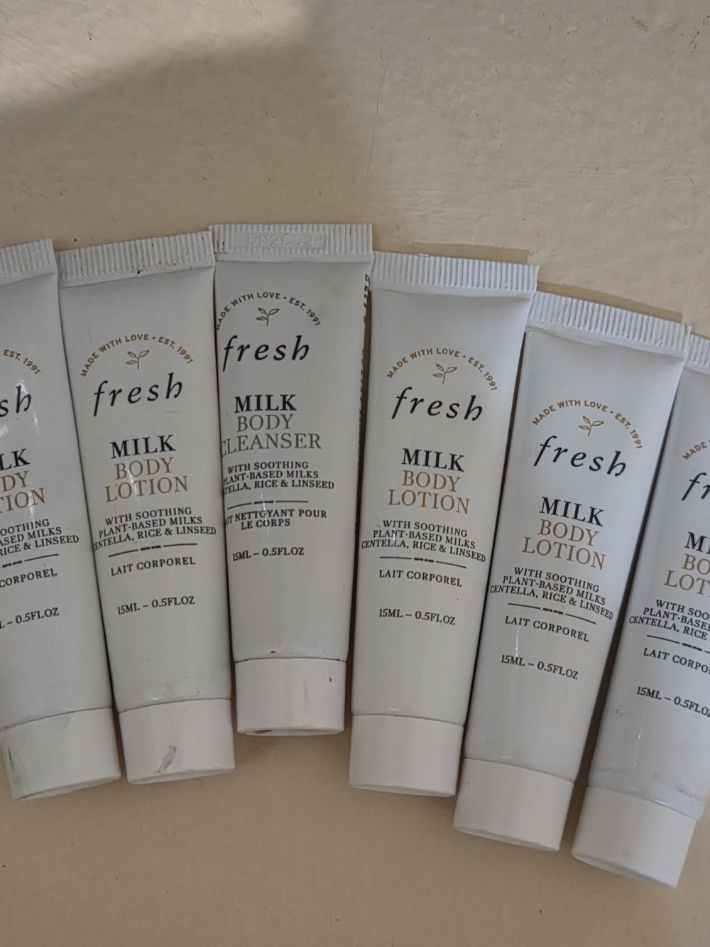 Fresh Milk Body Lotion & Body Cleanser Travel Size Bundle 6 Pc 15mL Each New